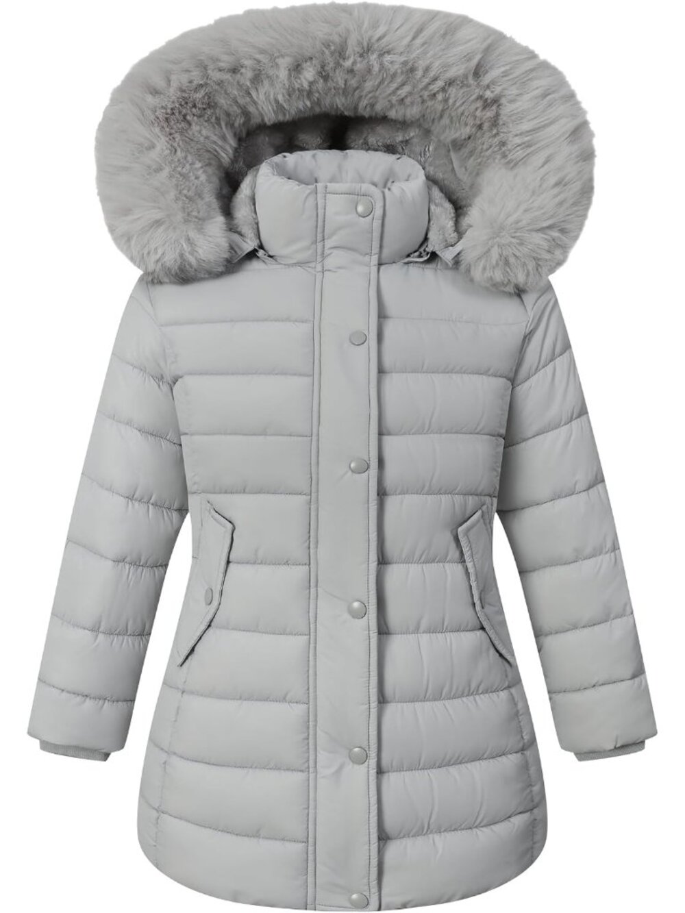 Girls Long Puffer Winter Coat Kid's Removable Hood Parka Jacket